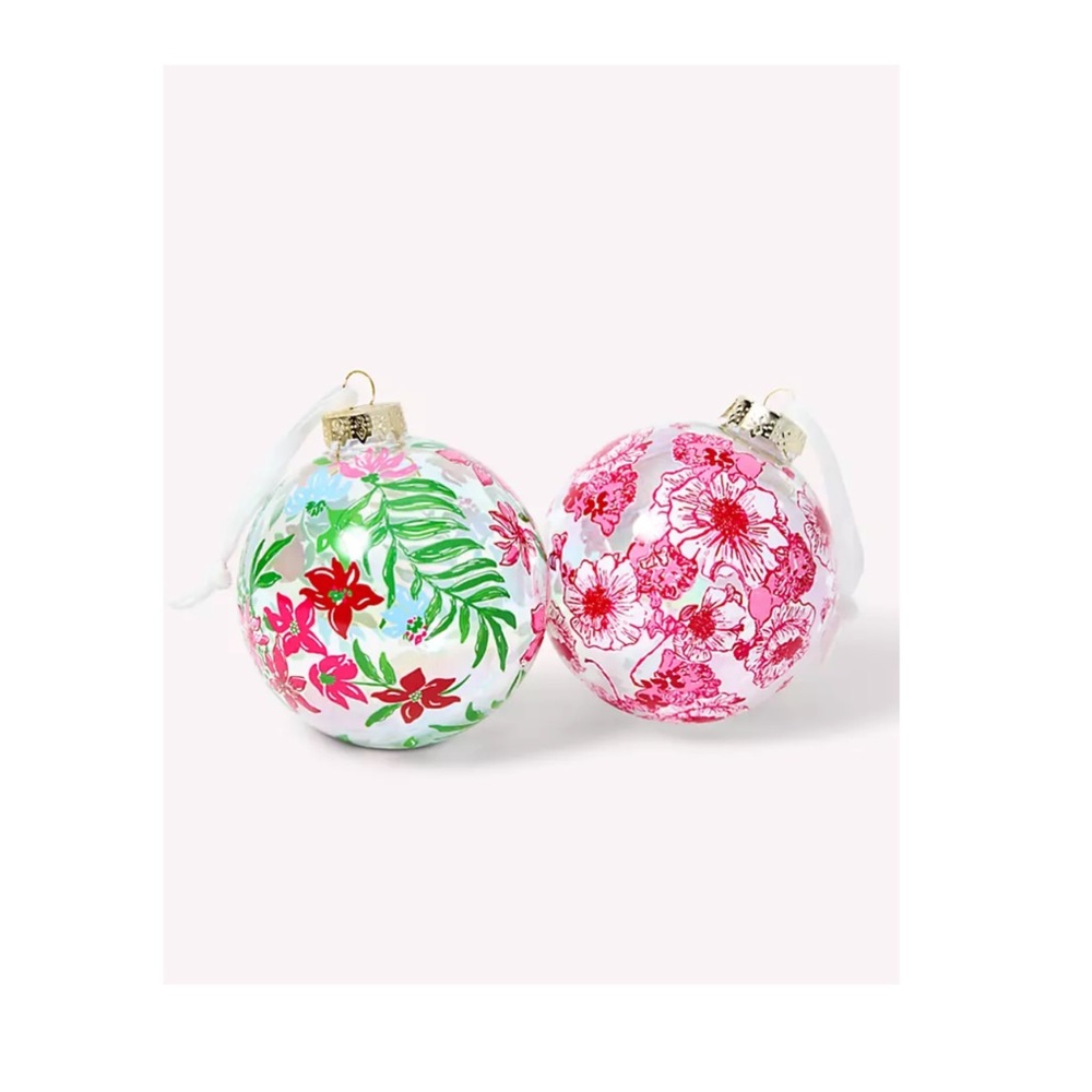 Lilly Pulitzer Floral Christmas ornament Set in Pink Green Blue NIB hostess gift